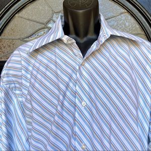 Men xlarge button down dress shirt. Light blue striped top.